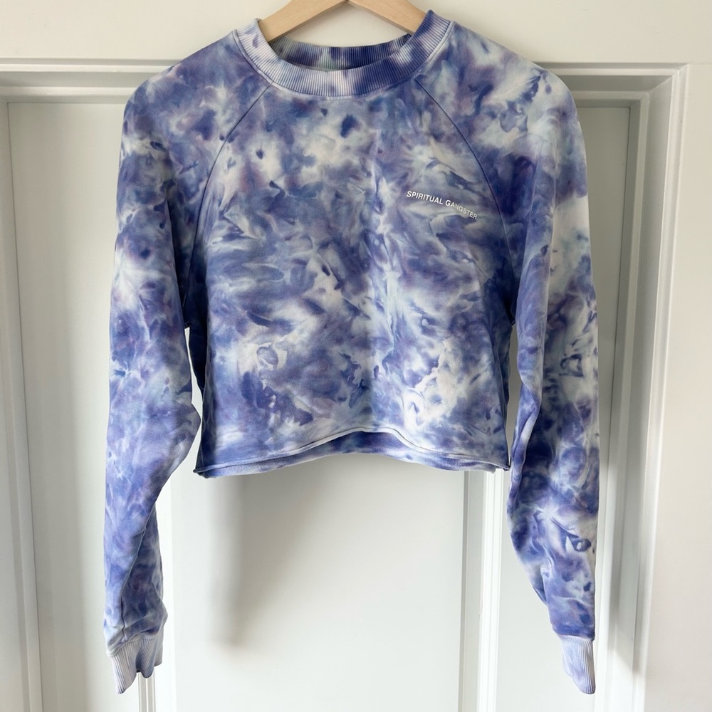 Spiritual Gangster purple and blue tie dye cropped sweatshirt